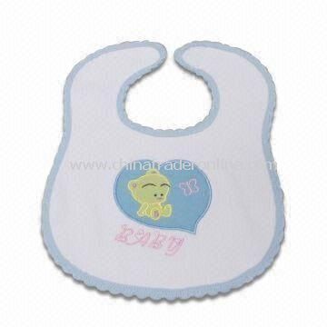 Baby Bib with Applique Embroidery, Made of 100% Cotton, Available in Various Colors