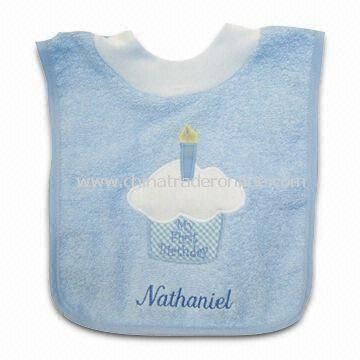 Baby Bib with Birthday Cake Design, Made of Fabric Towel, Measures 33 x 24cm