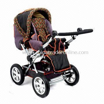 Four-wheel Stroller with Steel Frame, Front and Rear Rod Braking Wheels