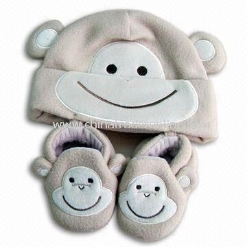 Babys Cap and Slippers Set, Made of 100% Polyester Fleece