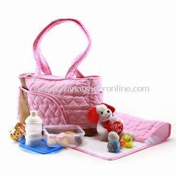 Tote Diaper Bag, Made of Quilted Fabric with Peach Skin Polyester Lining