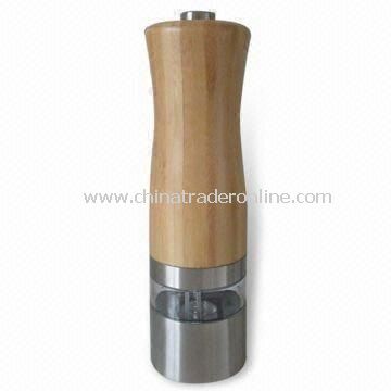 Electric Salt and Pepper Mill Set with Ceramic Grinder, Made of Bamboo/Wood and Stainless Steel from China