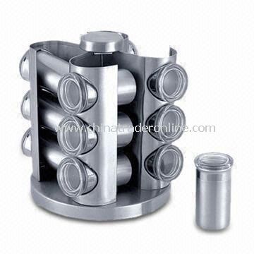 Revolving Spice Rack with 12pcs Condiment Stainless Steel Jars, Made of 18/0SS Material from China