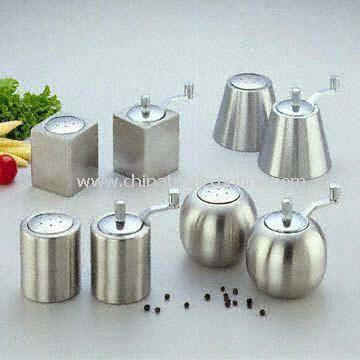 Stainless Steel Salt and Pepper Set in Round, Cylinder, Boxlike and Cone Shapes