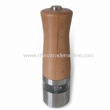 Electric Salt and Pepper Mill Set, Made of Wood and Stainless Steel in Simple Acrylic Design