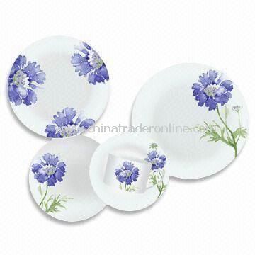 30 Pieces Porcelain Dinner Set with Round Shape Decal Plates, Microwave Safe