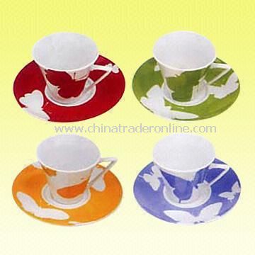 High-quality Super-white Porcelain Cup and Saucer with Butterfly Pattern