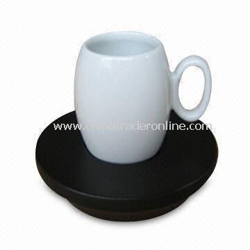 Porcelain Mug with Wooden Saucer, FDA Certified