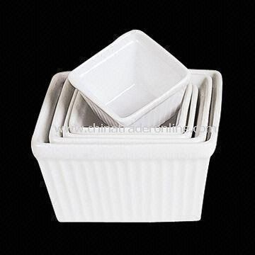 Porcelain Square Ribbed Roast Bowl, Comes in White, FDA Certified from China