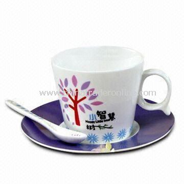 Tree Decal Patterns Porcelain Coffee Cup with Saucer and Teaspoon, Weighs About 0.48kg from China