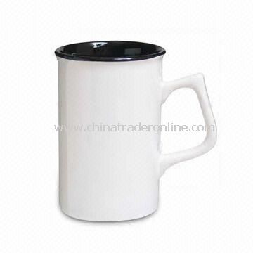 Porcelain Mug in White Glazed with Decal Design, Available in Various Colors