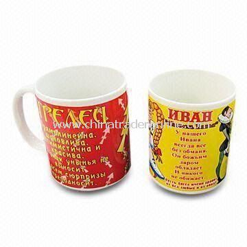 Porcelain Mugs in White Glazed with Bear Design Decal, Available in Various Colors