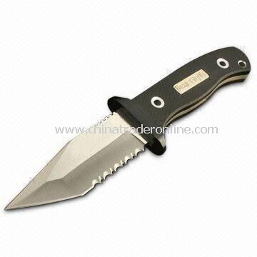 Survival Knife with Leather Sheath, Partially Serrated Blade, 0.40cm Blade Thickness