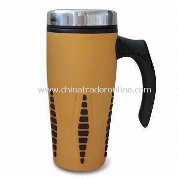 16oz Travel Mug with Stainless Steel Inner and Plastic Outer, Measures 55.5 x 51.5 x 21cm