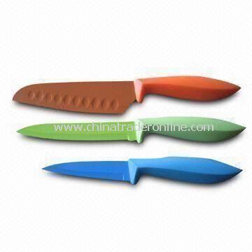 Nonstick Kitchen Knife Set, Includes Chef, Bread, Slicer, Utility and Paring Knives