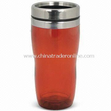 Promotional Travel Mug, Double Wall Plastic Construction, Fits in Vehicle Cup Holders from China