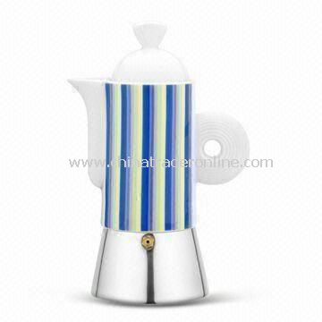 Espresso Coffee Maker in Fashionable Design, Made of Stainless Steel with Ceramic Top Chamber