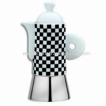 Fashionable Espresso Coffee Maker with Safe Valve and Ceramic Top Chamber, Made of Stainless Steel from China