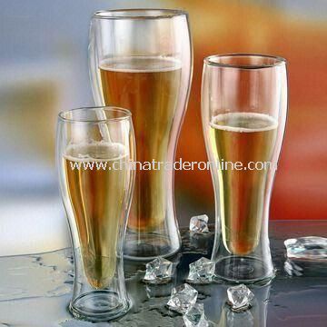 Beer Glass with Double Wall, Comes in a Set of Three, Handmade Glass