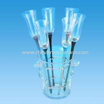 Champagne Glasses in six Colors with Ice Bucket and Metal Stand for Promotion