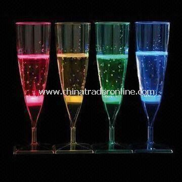 Liquid Activated Acrylic LED Champagne Glasses in Customized Printed Logo, with 150mL Capacity