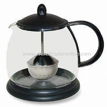 1,800mL Glass Tea Pot with Rod Folding Infuser, Black Lid, and Loose Base