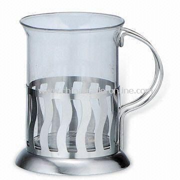 200ml Tea Cup, Made of Stainless Steel and Heat-resistant Glass