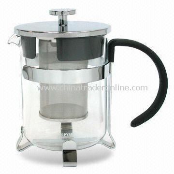 600mL Glass Tea Pot with SS Mesh Infuser and Steel Handle from China