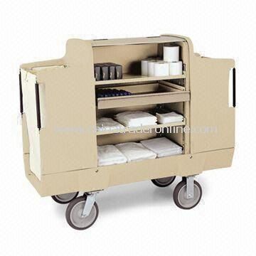 Housekeeping Cart, Roto-molded Polyethylene Cabinet, Two Adjustable Shelves