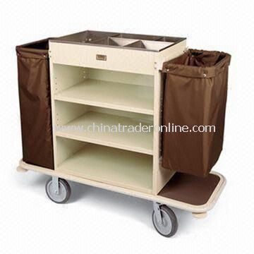 Housekeeping Cart, with Steel Cabinet, Brushed Stainless Steel Top Tray Organizer and Three Shelves