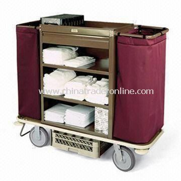 Housekeeping Cart with Steel Cabinet, 2.5-inch Deep Top Tray, Amenity Drawer, and Three Shelves from China