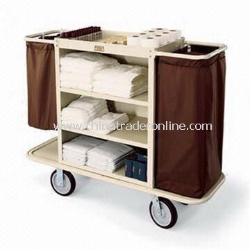 2.5-inch Deep Top Tray Housekeeping Cart with Three Shelves and 30 x 36-inch Steel Cabinet