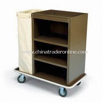 Housekeeping Cart with 2.5-inch Deep Top Tray in a 24 x 36-inch Steel Cabinet and Three Shelves