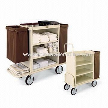 Housekeeping Cart with 30 x 36-inch Steel Cabinet, 2.5-inch Deep Top Tray, and Three shelves