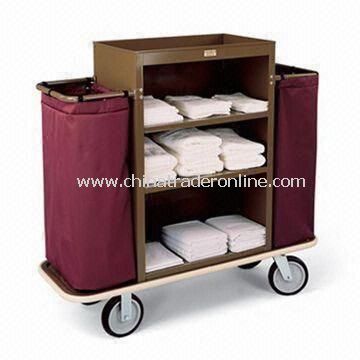 Housekeeping Cart with 30 x 42-inch Steel Cabinet, Three Shelves, and 2.5-inch Deep Top Tray