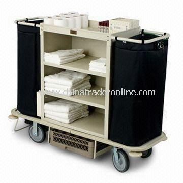 Housekeeping Cart with Three Shelves, Low Profile Handles, and Full Wrap Around Vinyl Bumper from China