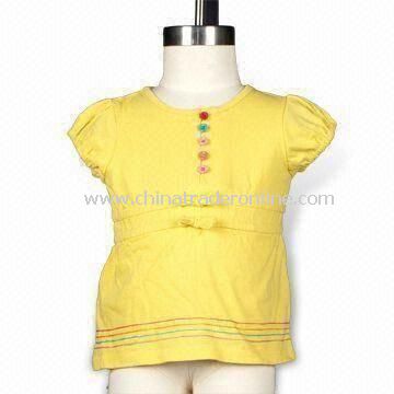 Bow Waist T-shirt with Front Multicolor Buttons, Made of 180g Cotton Jersey