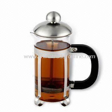 350mL Coffee Plunger with Sand Polish, Filtrate Device, Plastic Handle, S/S Outer Shell and Glass