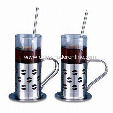 Coffee Mugs, Includes 2 Pieces Straws and Plates, Made of Glass from China