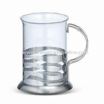 Heat-resistant Glass Coffee Cup with Handle, Made of Stainless Steel from China