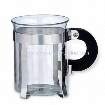 Heat-resistant Glass Coffee Cup with Handle, Made of Stainless Steel from China