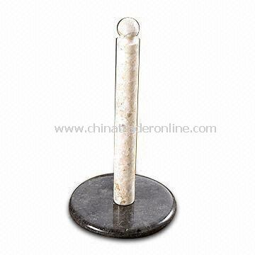 Champagne Marble Paper Towel Holder with Charcoal Band, Easy to Clean