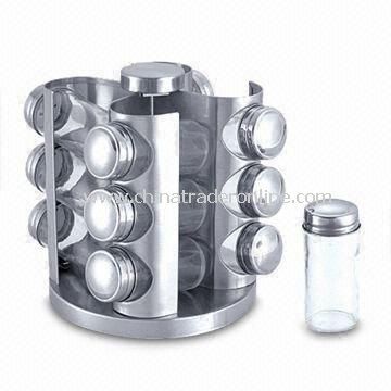 Revolving Spice Rack with 12pcs Condiment Glass Jars