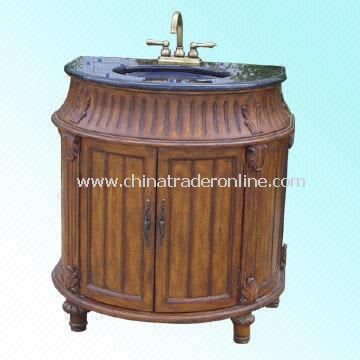 Wood Cabinet Used in Kitchens and Bathrooms with Metal Faucet and Marble / Granite Countertop