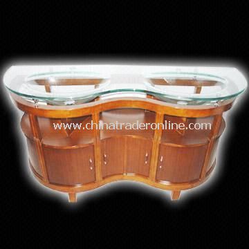 Wooden Cabinet with 19mm-thick Glass Basin Countertop as Vanity from China