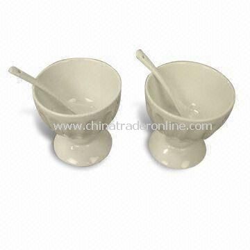 Ceramic Ice Cream Cup with Spoons, Meet FDA, 84/500/EEC Standards from China