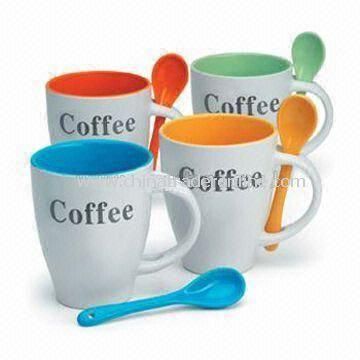 Coffee Mugs with Spoon, Measures 13.1 x 11.3 x 8.3cm