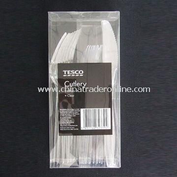 Plastic Disposable Cutlery Set, OEM Orders Welcomed, Includes Fork, Dessert Spoon and Knife from China