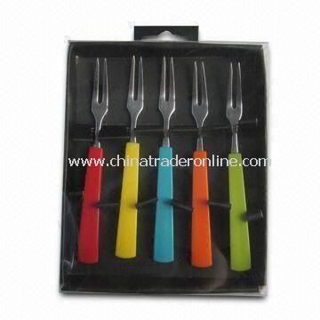 5-piece Fruit Forks Set with Plastic Handle, 10.5cm Length, Made of Stainless Steel from China