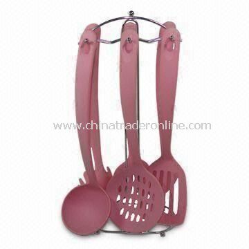 Nylon Utensil Set with Stainless Steel Stand, Comes in Trendy Design